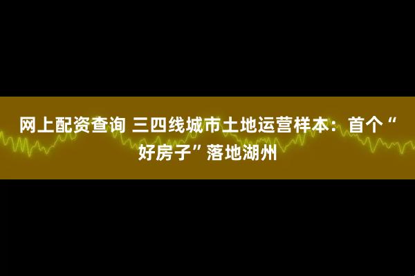 网上配资查询 三四线城市土地运营样本：首个“好房子”落地湖州